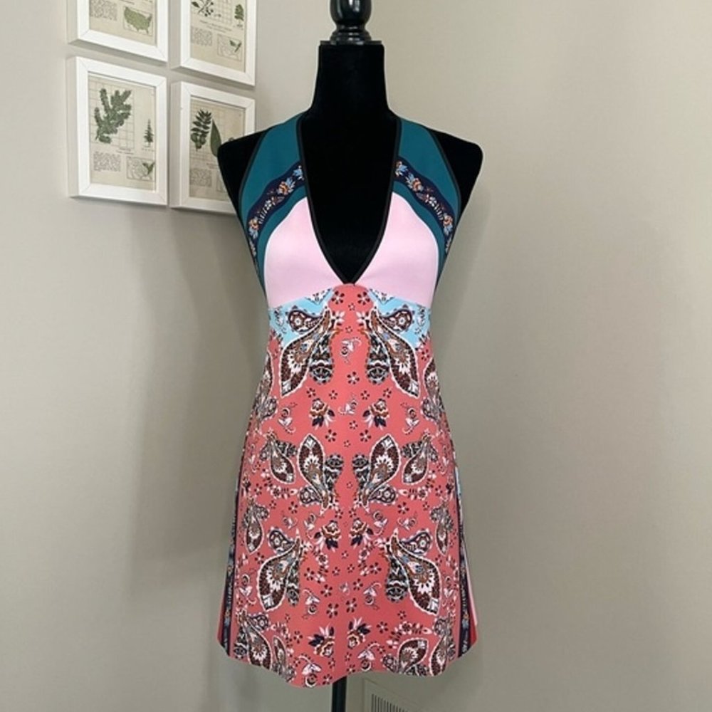 Clover Canyon Colorful Neoprene Halter Neck Bodycon Mini Dress